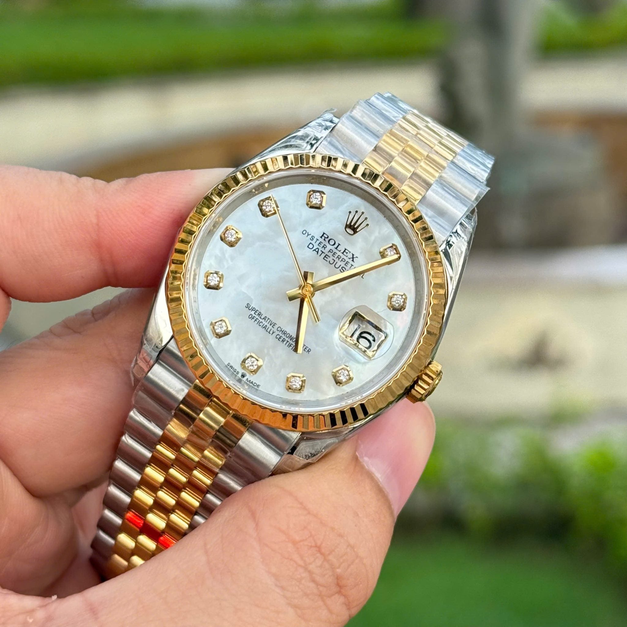 Datejust 126233 Steel & Yellow Gold Custom Natural MOP Dial Moissanite Markers Jubilee Bracelet Super Clone VSF 36mm