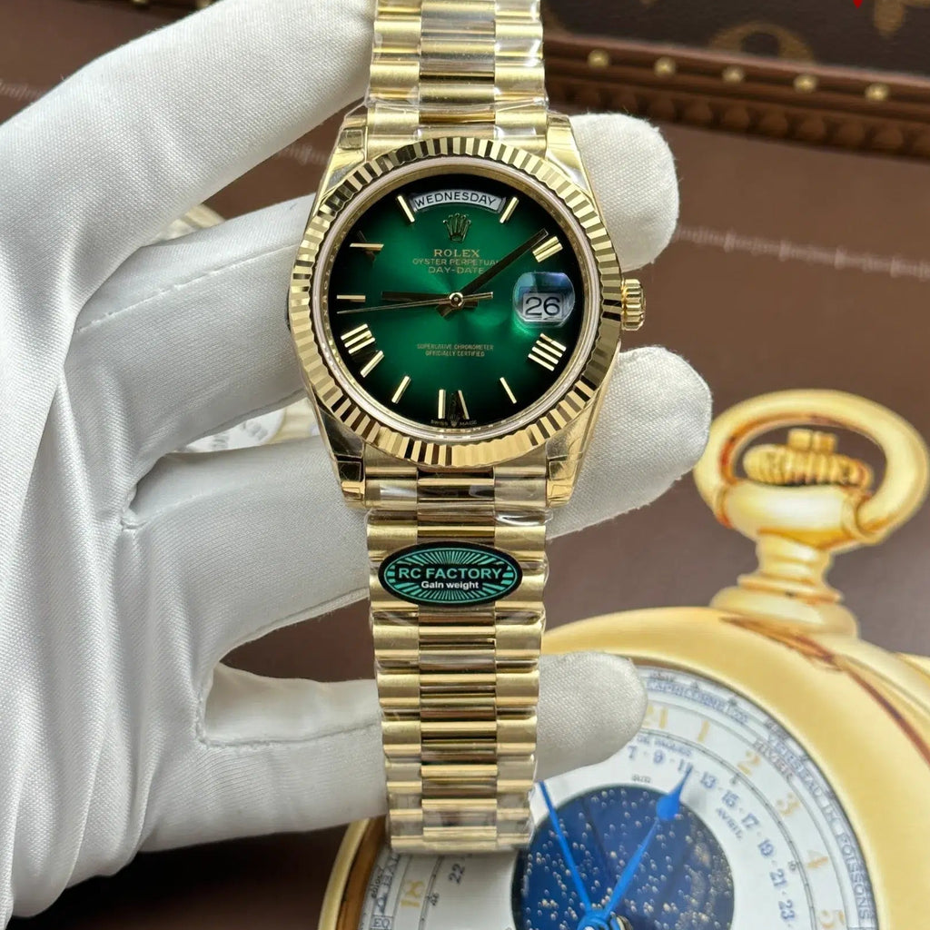 Day-Date 228238-0069 Yellow Gold Green Ombré Dial Super Clone Top Quality 210g RC Factory 40mm