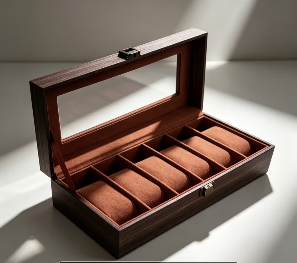 Wooden Grain 6 pcs watch box Premium Finish soft cushion