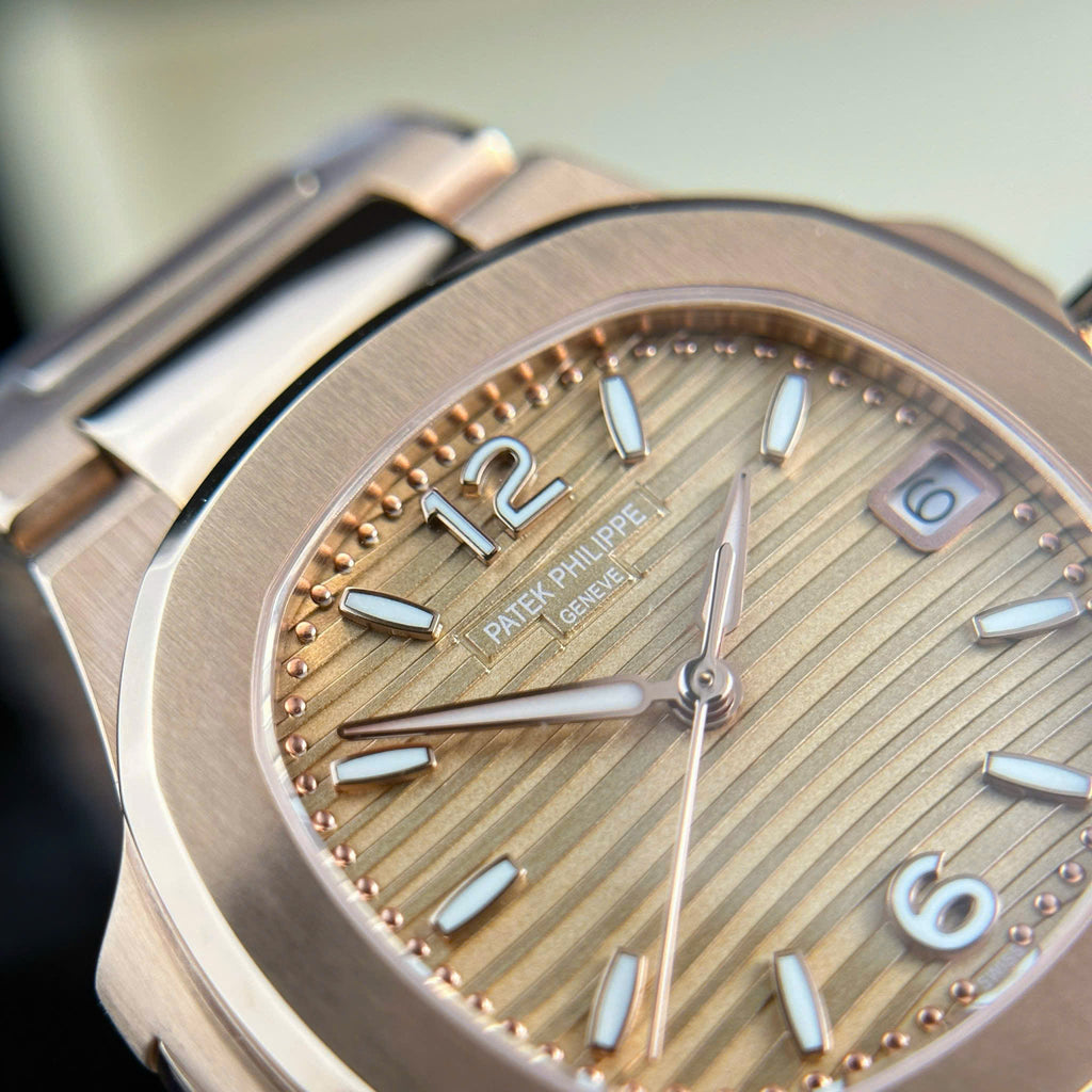 PP Nautilus 7010/1R Golden Dial Rose Gold Lady Watch Quartz Best Replica 32mm