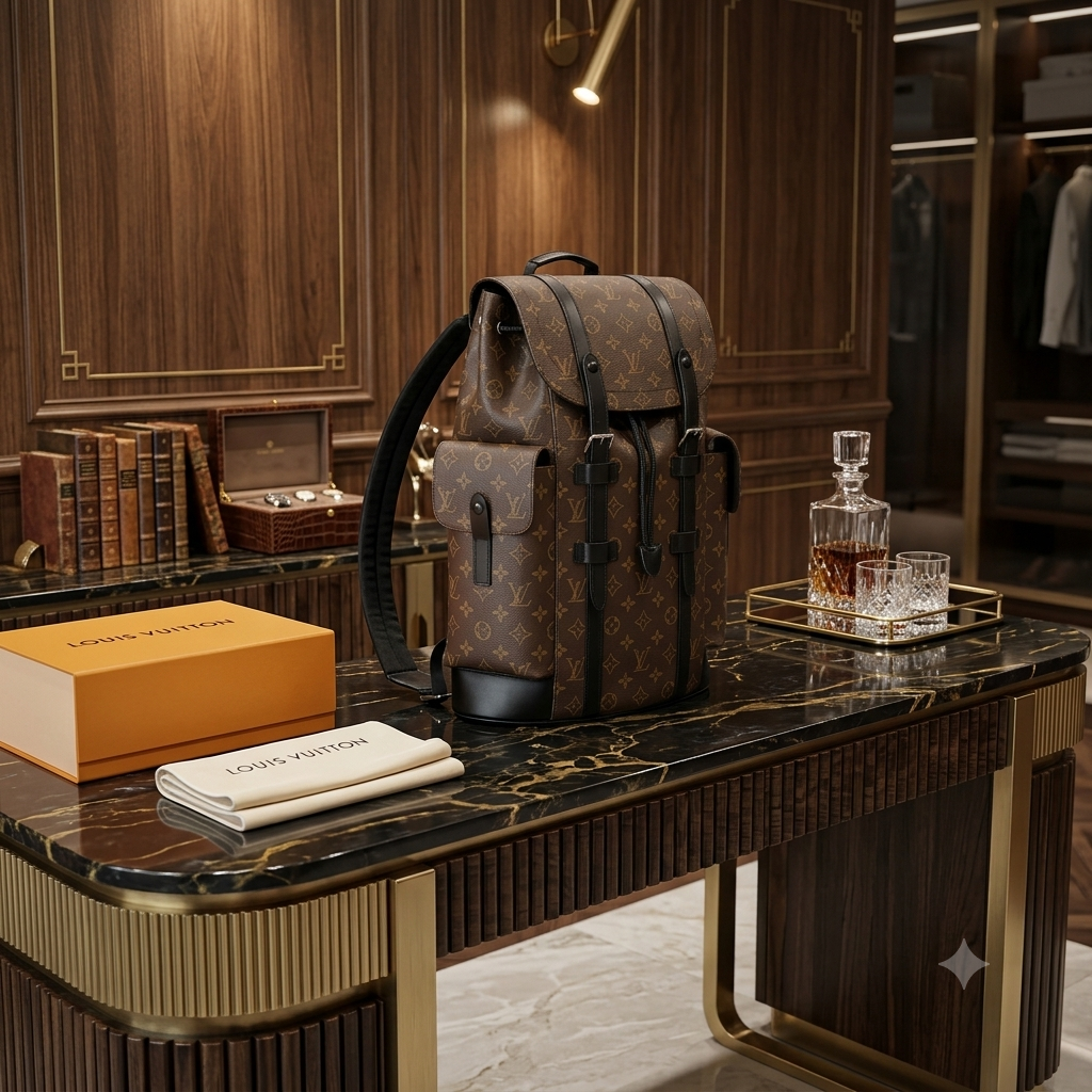 LV Christopher MM Backpack M43735 Monogram Macassar Canvas SUPER COPY