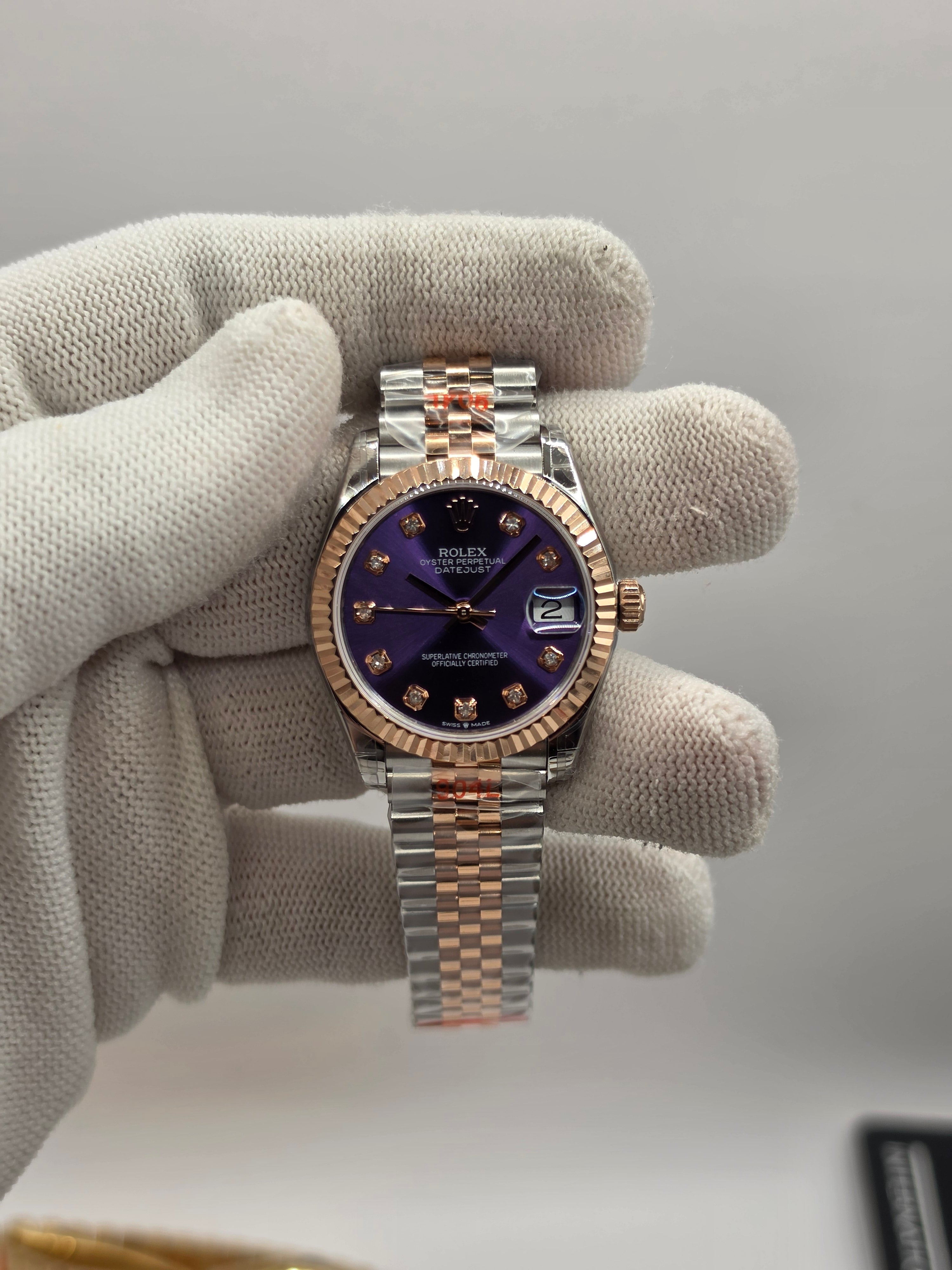 Datejust 31mm Lady Aubergine Diamond dial Two tone Steel Rose Gold Swiss Superclone