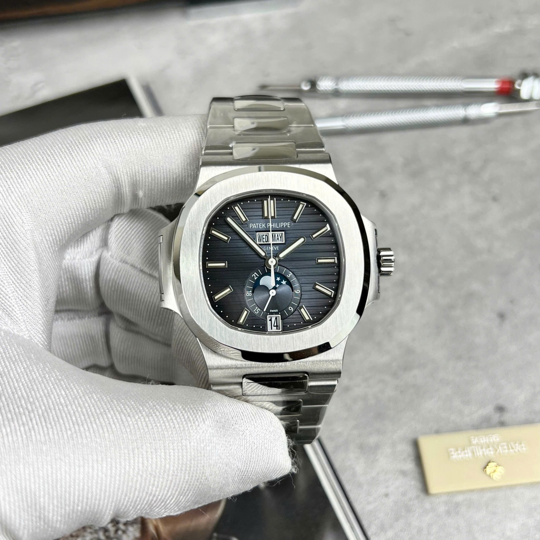 PP Nautilus 5726/1A Annual Calendar Moonphase Blue Dial Best Replica PPF 40mm