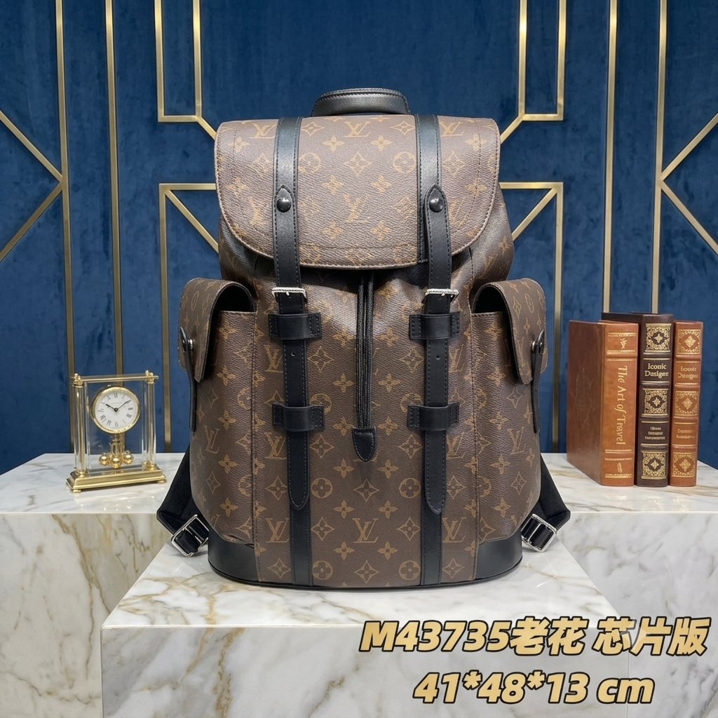 LV Christopher MM Backpack M43735 Monogram Macassar Canvas SUPER COPY
