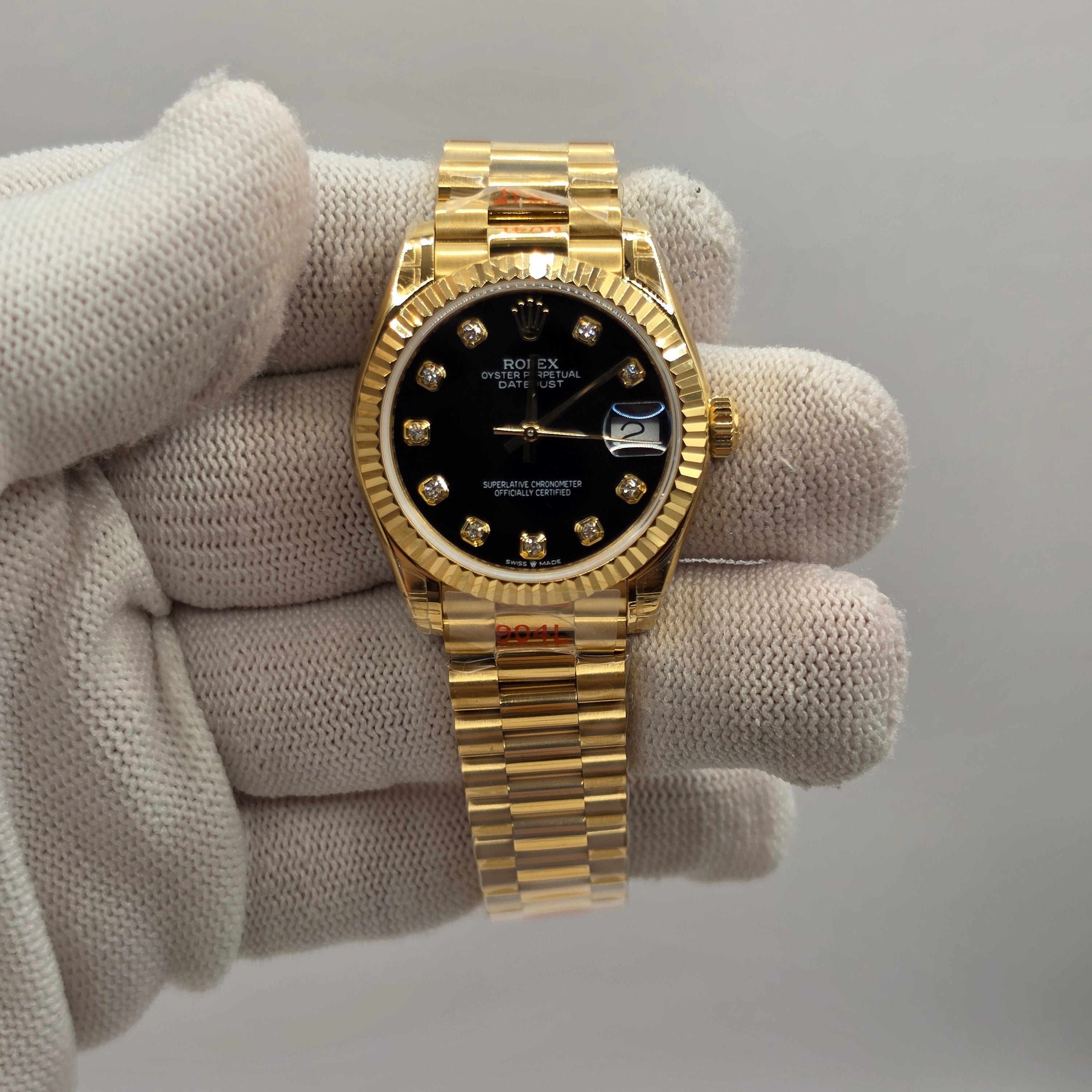 Datejust 31mm Lady Black Diamond dial Full Gold Presidential Swiss Superclone