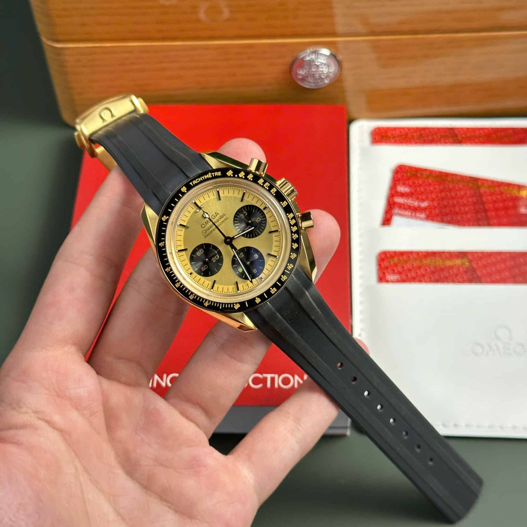 Omega Speedmaster Professional Moonwatch Chronograph Yellow Gold Yellow Dial Rubber Replica 42mm
