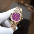PP Nautilus 7010/1R Rose Gold Purple Dial Diamond Bezel Replica GRF 32mm