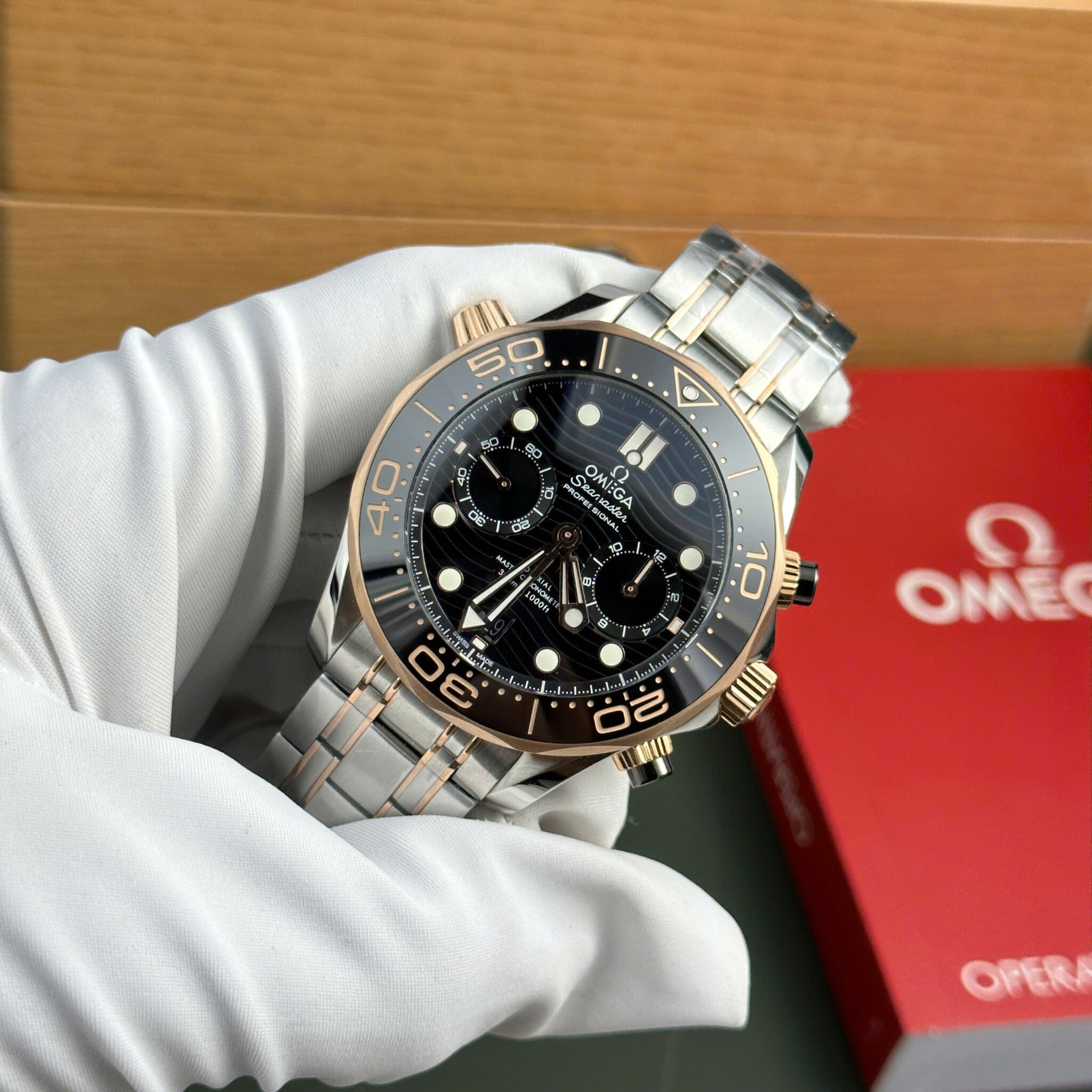Omega Seamaster Diver 300M Chronograph Two Tone Black Dial Best Replica N1 Factory 44mm