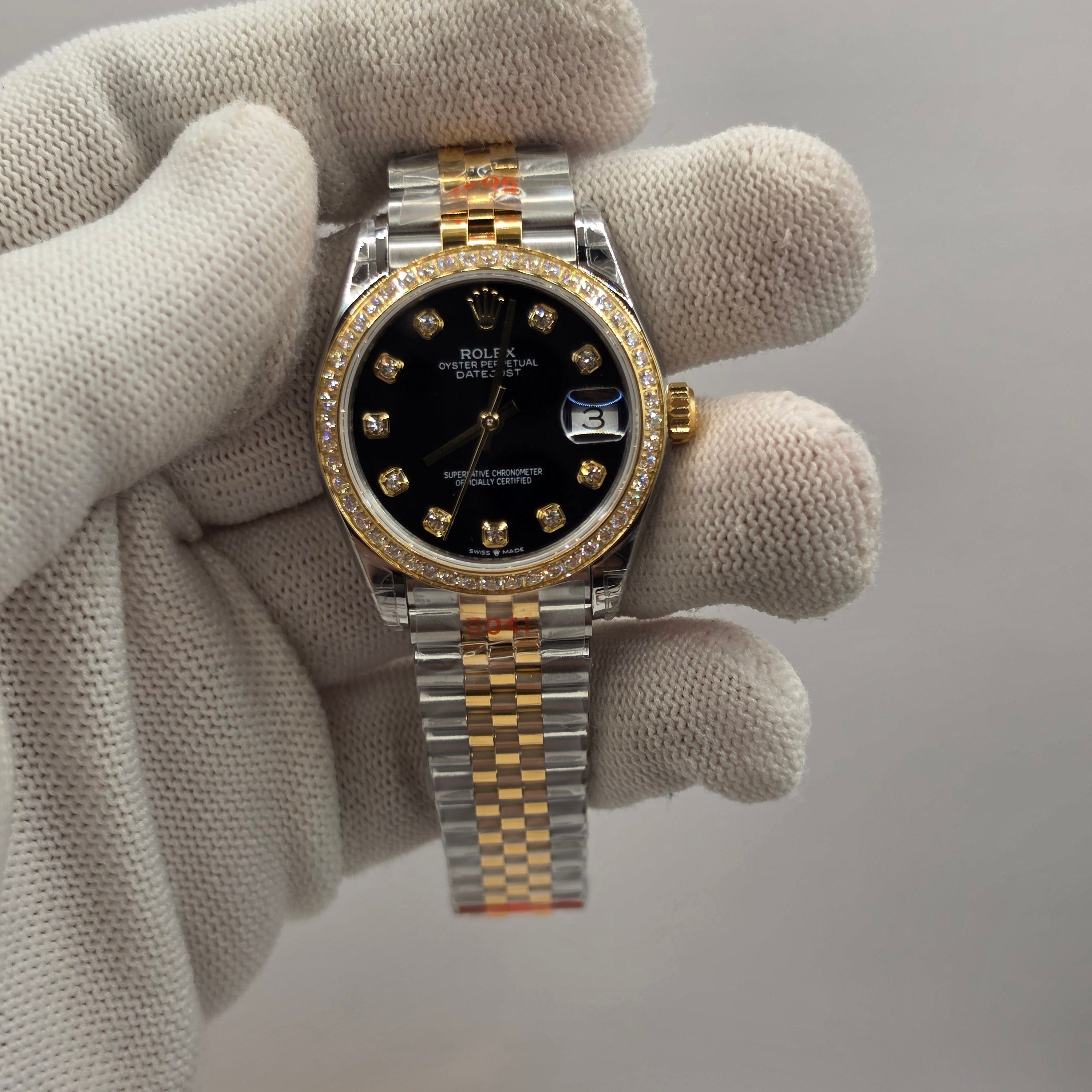 Datejust 31mm Lady diamond bezel with Black Diamond dial Two tone Steel & Gold Swiss Superclone