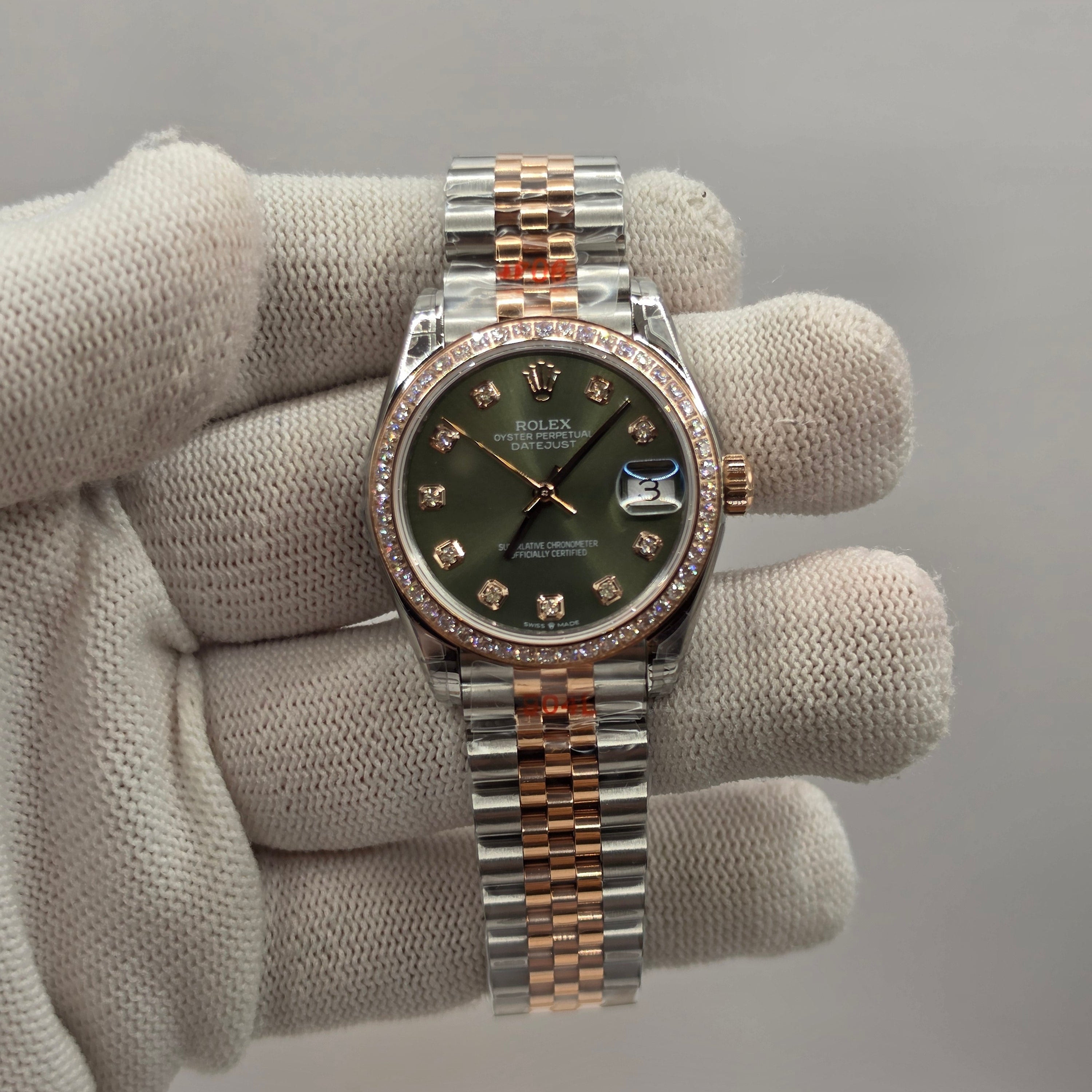 Datejust 31mm Lady diamond bezel with Olive Diamond dial Two tone Steel Rose Gold Swiss Superclone
