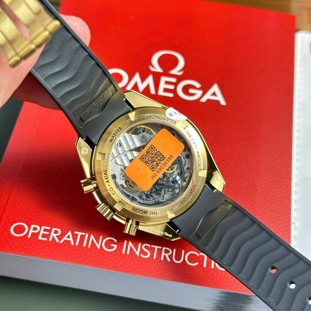 Omega Speedmaster Professional Moonwatch Chronograph Yellow Gold Yellow Dial Rubber Replica 42mm
