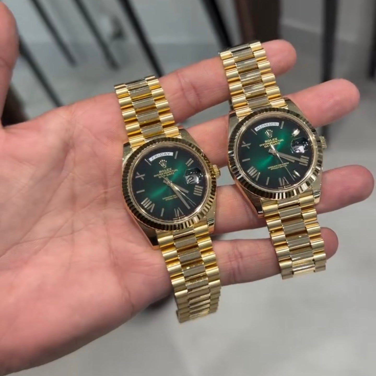 Daydate 40mm Emerald Green Roman Dial Presidential Gold Super Swiss Clone