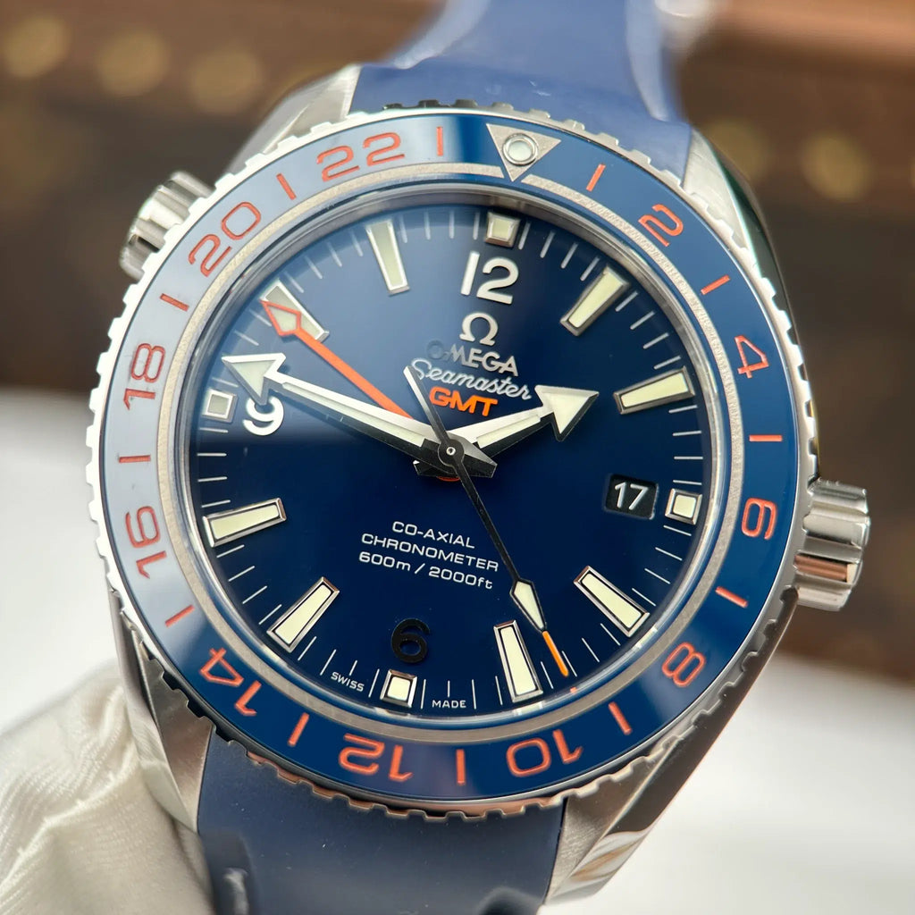 Omega Seamaster Planet Ocean GMT 600M 232.32.44.22.03.001 Blue Dial Rubber Strap 1:1 Best Replica 43.5mm